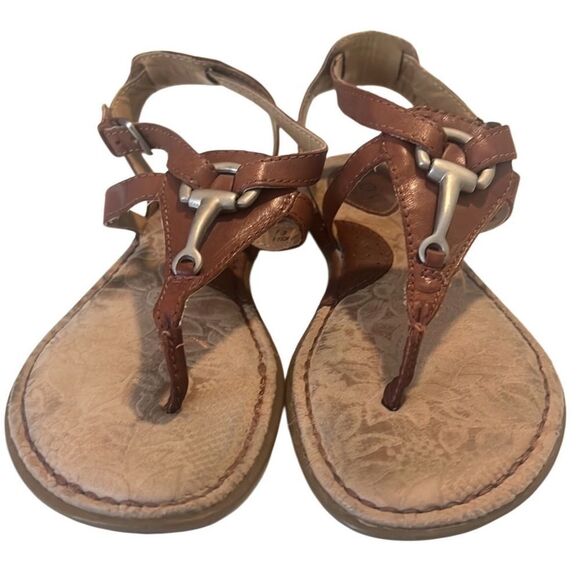 boc Brown Leather T Strap Silver Detail Buckle Toe Post Sandals Size 7 - Picture 6 of 10